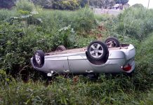 Carro capota e motorista se recusa a fazer o teste de bafômetro