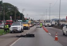 Jovem morre após cair de moto e ser atropelado por caminhão, na BR-101