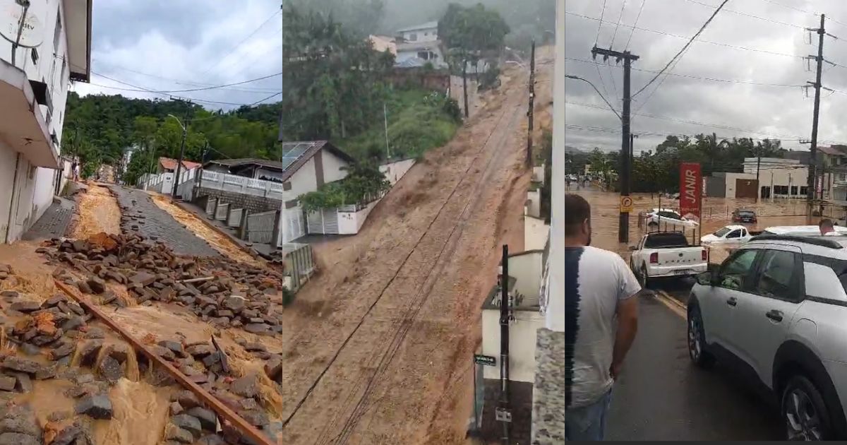 VÍDEO Enxurrada e alagamentos são registrados após chuva forte em