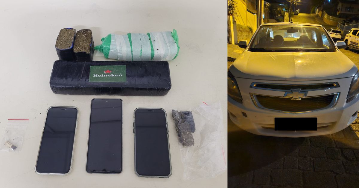 Trio é preso com maconha em carro no escola agrícola, em blumenau